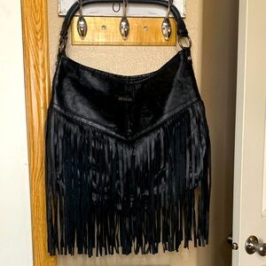 Miss Me Black Fringe Animal Print Vegan Leather Festival Purse